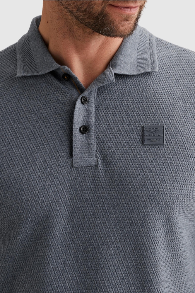 PME legend blauwe heren polo | Close up