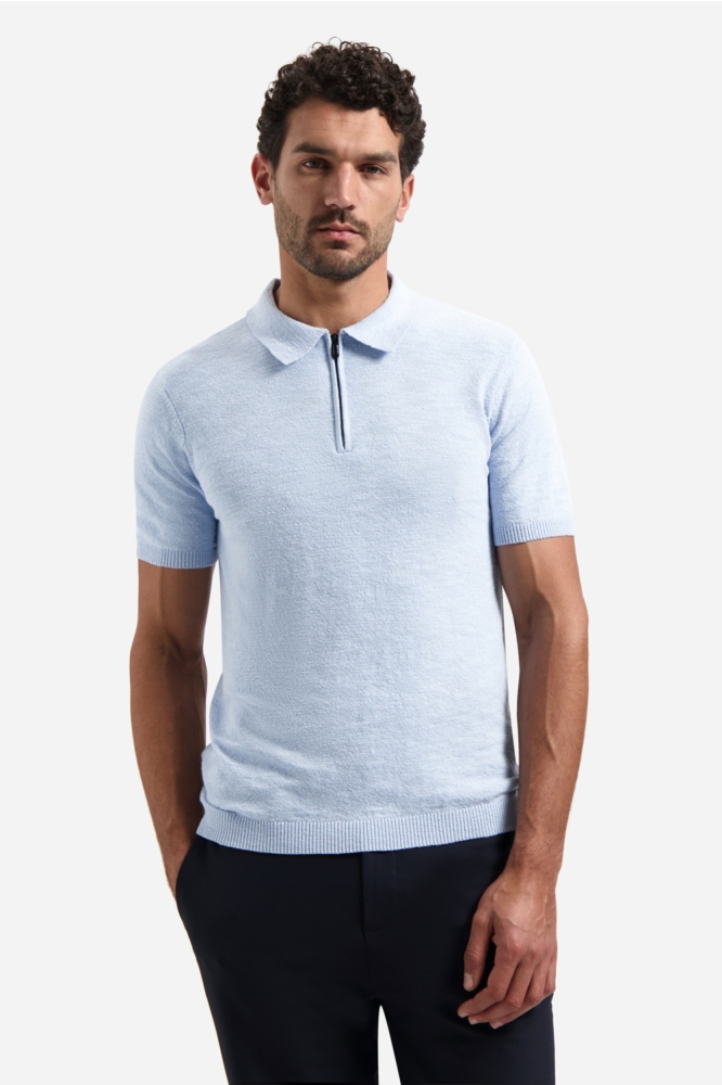 NO-EXCESS blauwe heren polo | Model vooraanzicht