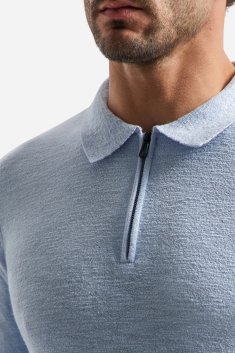 NO-EXCESS blauwe heren polo | Close up