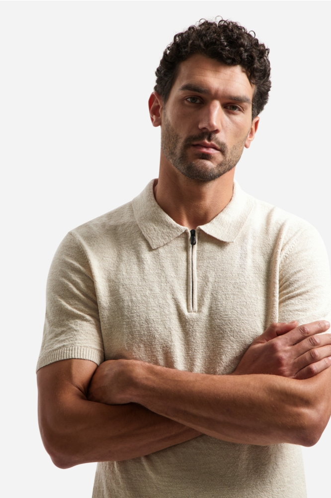 NO-EXCESS beige heren polo | Model vooraanzicht
