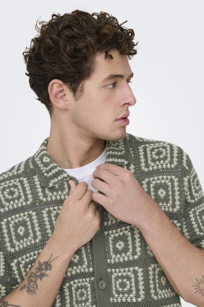 Only & Sons groene heren overhemd | Close up