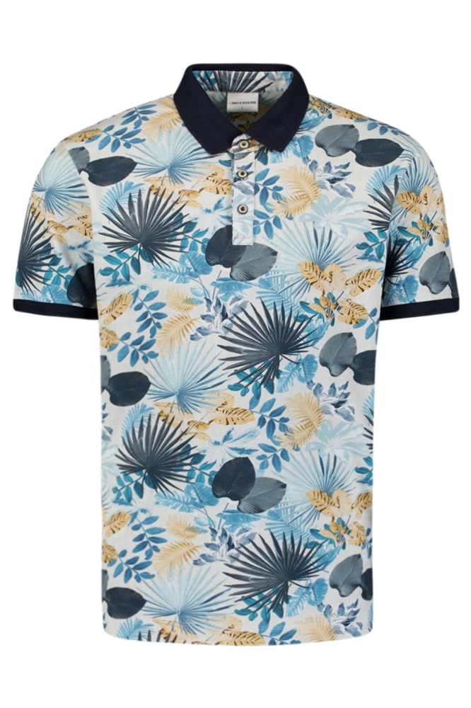 NO-EXCESS blauwe heren polo | Vooraanzicht