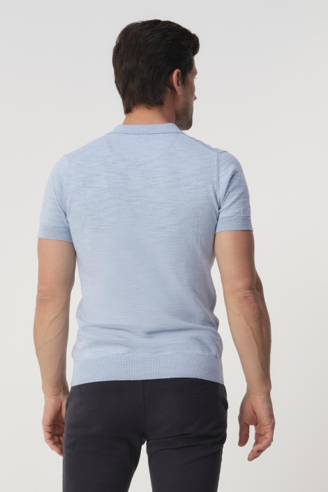 Campbell blauwe heren polo | Model achteraanzicht