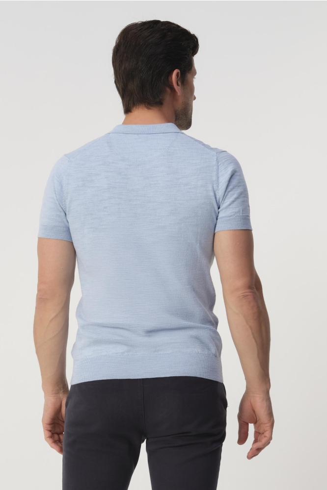 Campbell blauwe heren polo | Model achteraanzicht