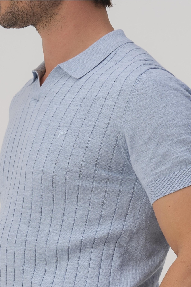 Campbell blauwe heren polo | Close up