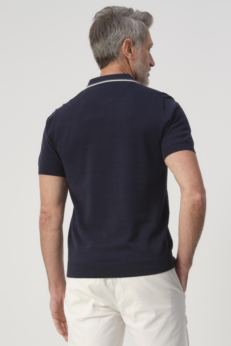 Campbell blauwe heren polo | Model achteraanzicht