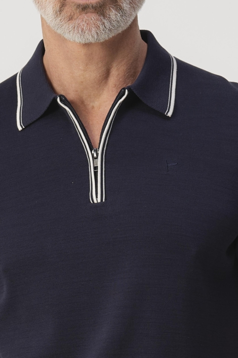 Campbell blauwe heren polo | Close up