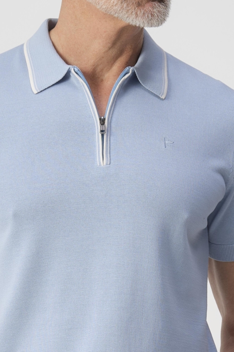 Campbell blauwe heren polo | Close up