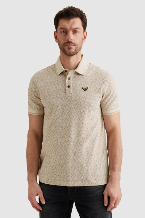 PME legend ecru heren polo | Model vooraanzicht