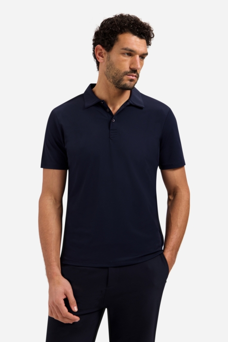 NO-EXCESS blauwe heren polo | Model vooraanzicht