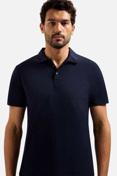 NO-EXCESS blauwe heren polo | Model vooraanzicht