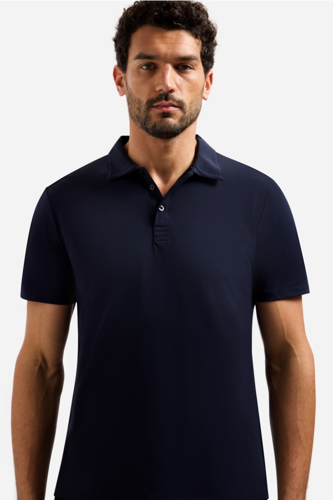 NO-EXCESS blauwe heren polo | Model vooraanzicht