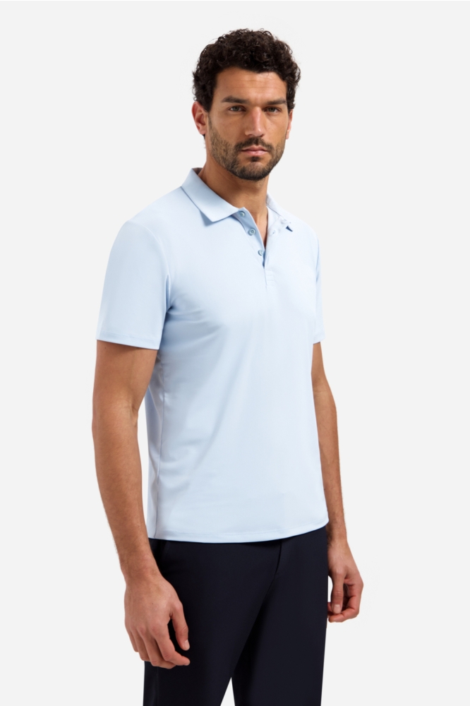 NO-EXCESS blauwe heren polo | Model zijaanzicht