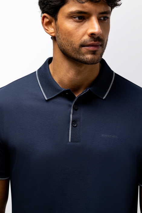 State of Art blauwe heren polo | Close up