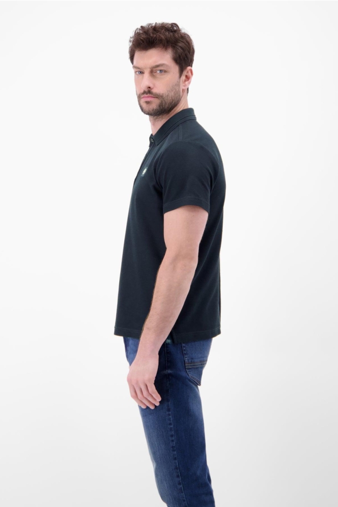 Lerros blauwe heren polo | Model zijaanzicht