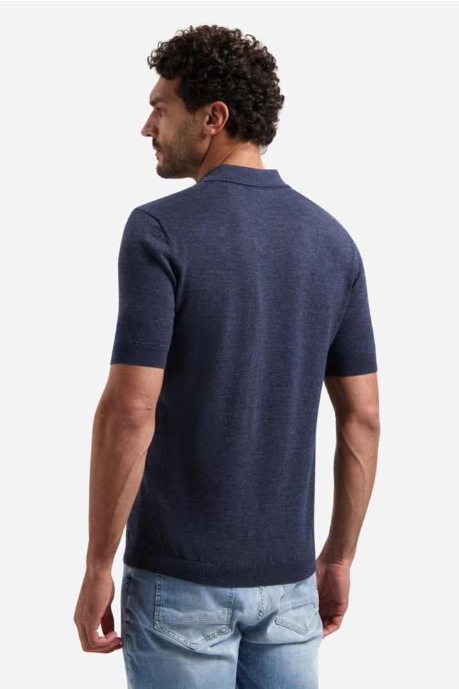 NO-EXCESS blauwe heren polo | Model achteraanzicht