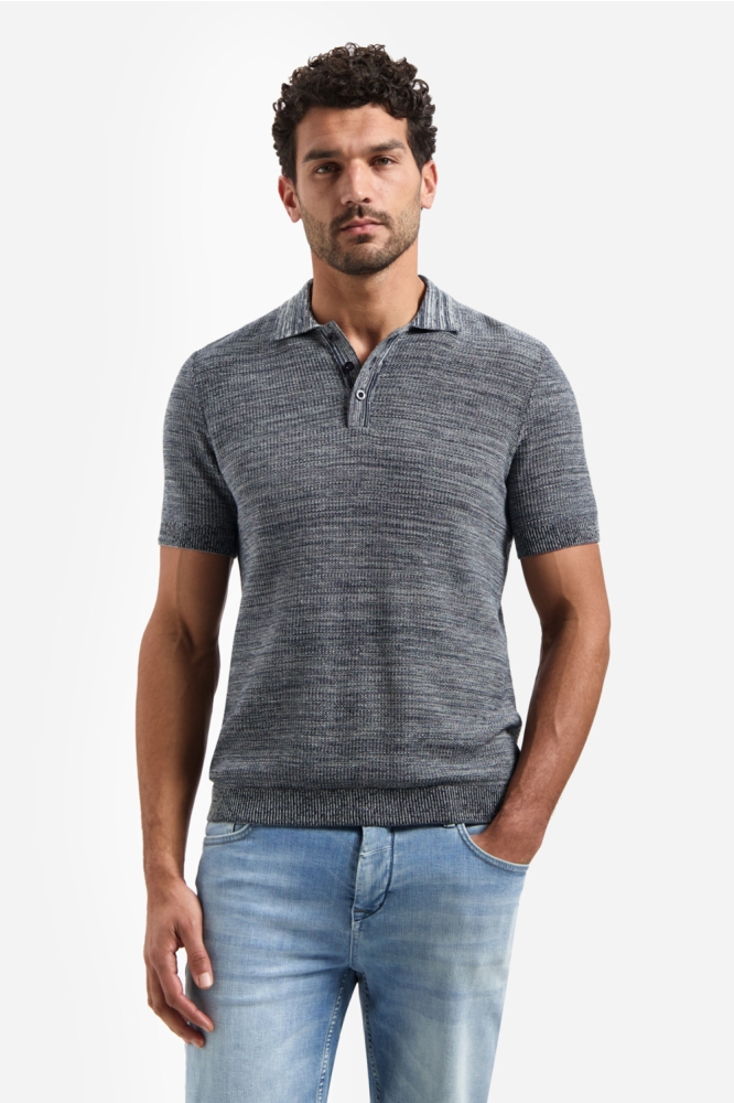 NO-EXCESS blauwe heren polo | Model vooraanzicht