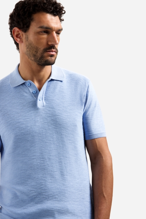 NO-EXCESS blauwe heren polo | Model vooraanzicht