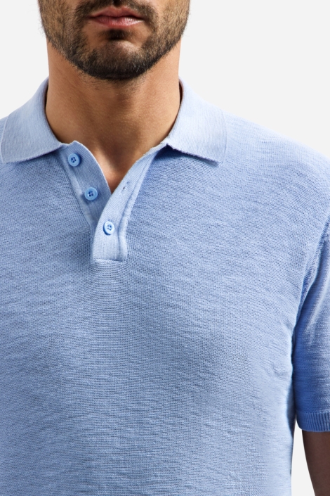 NO-EXCESS blauwe heren polo | Close up