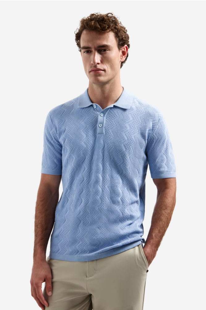 NO-EXCESS blauwe heren polo | Model vooraanzicht