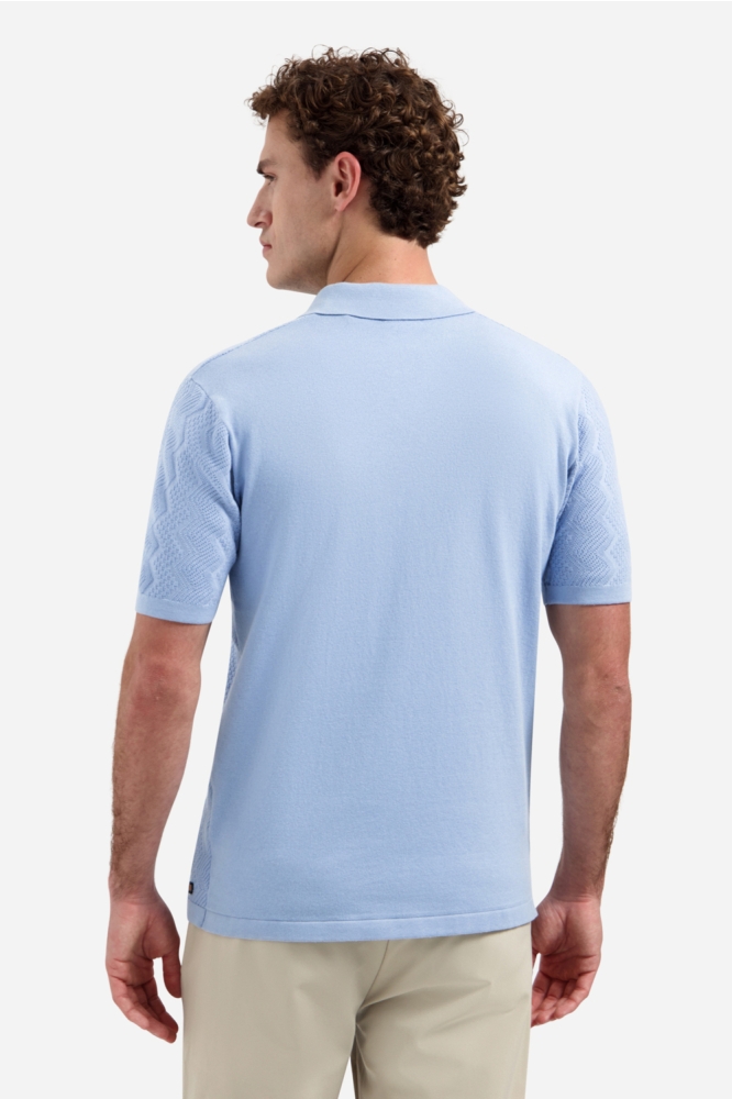 NO-EXCESS blauwe heren polo | Model achteraanzicht