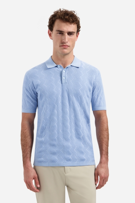 NO-EXCESS blauwe heren polo | Model vooraanzicht