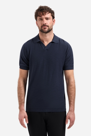 NO-EXCESS pullover short sleeve v-polo slub Blauw
