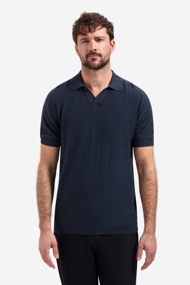 NO-EXCESS blauwe heren polo | Model vooraanzicht