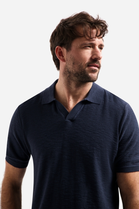 NO-EXCESS blauwe heren polo | Close up