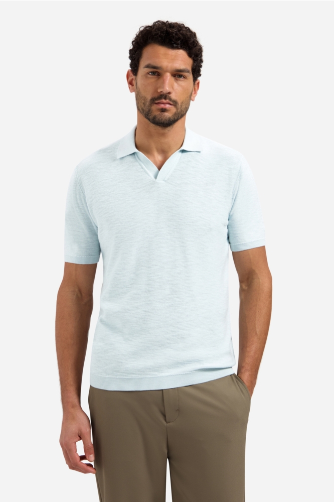 NO-EXCESS blauwe heren polo | Model vooraanzicht
