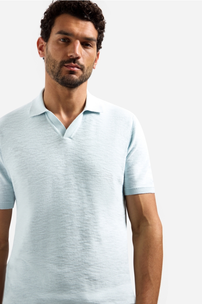 NO-EXCESS blauwe heren polo | Close up