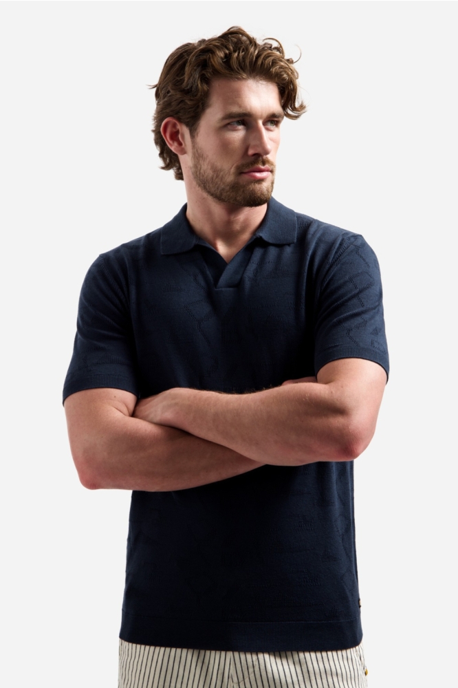 NO-EXCESS blauwe heren polo | Model vooraanzicht