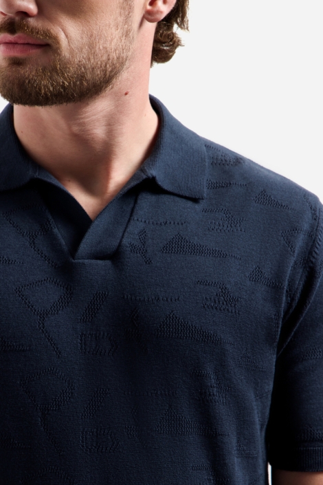 NO-EXCESS blauwe heren polo | Close up