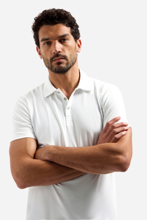 NO-EXCESS witte heren polo | Close up
