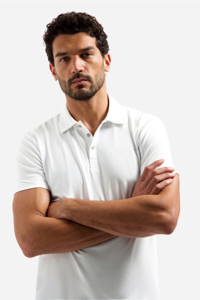 NO-EXCESS witte heren polo | Close up