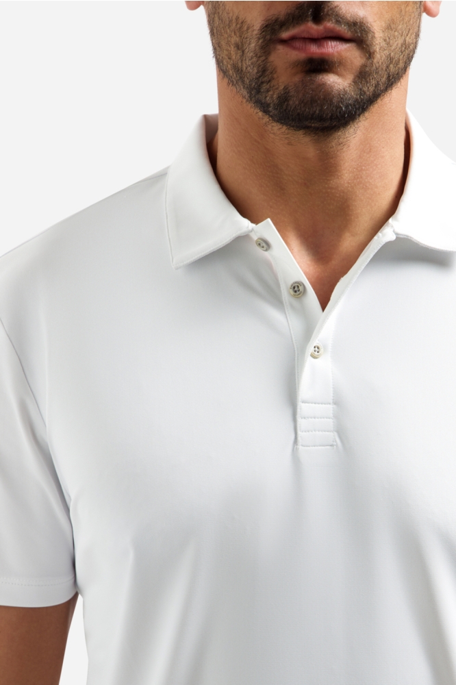 NO-EXCESS witte heren polo | Close up