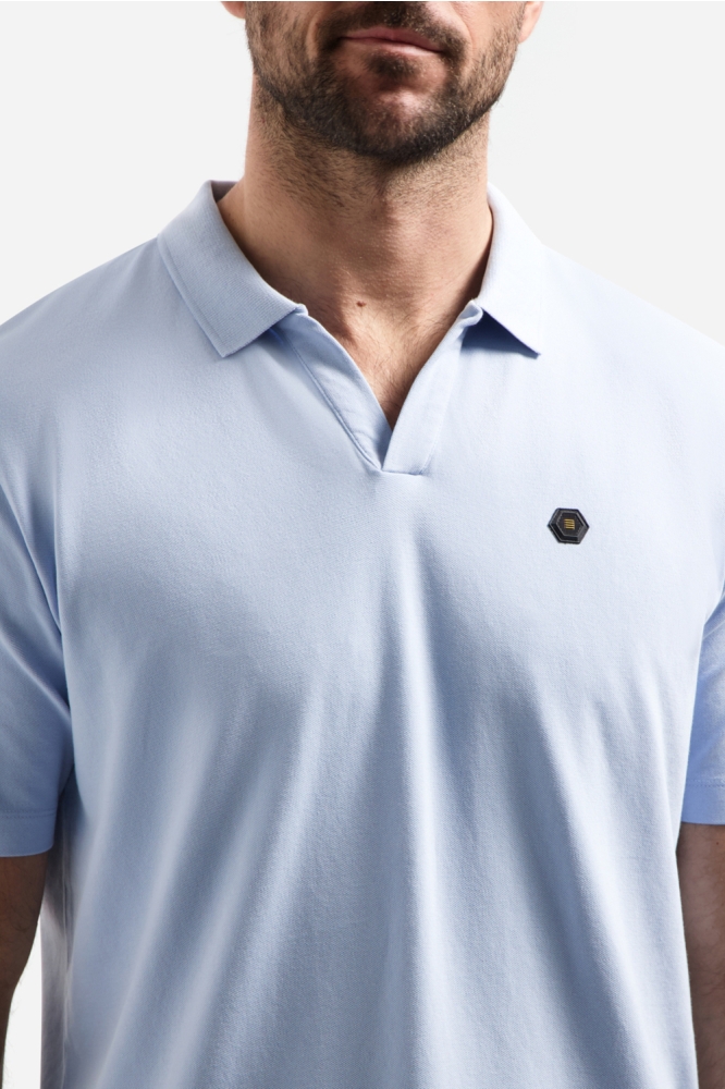 NO-EXCESS blauwe heren polo | Close up