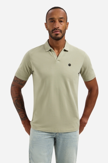 NO-EXCESS polo short sleeve v-collar basic Taupe