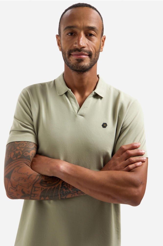 NO-EXCESS taupe heren polo | Close up