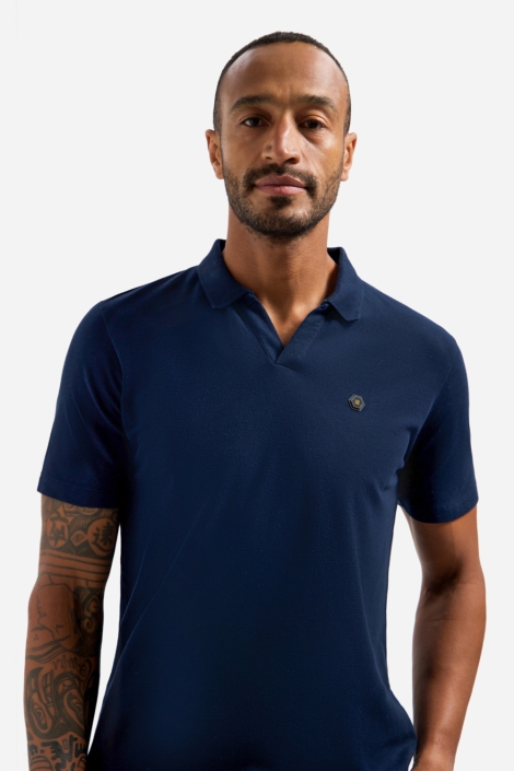 NO-EXCESS blauwe heren polo | Close up