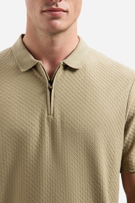 NO-EXCESS taupe heren polo | Close up