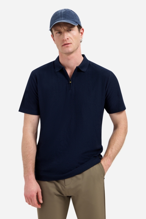 NO-EXCESS blauwe heren polo | Model vooraanzicht
