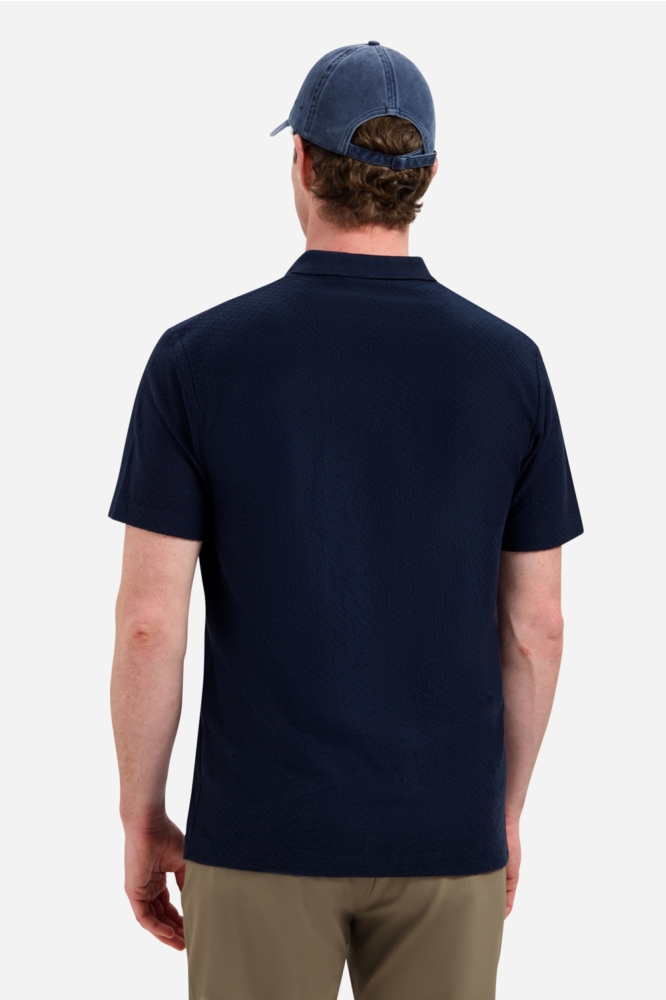 NO-EXCESS blauwe heren polo | Model achteraanzicht