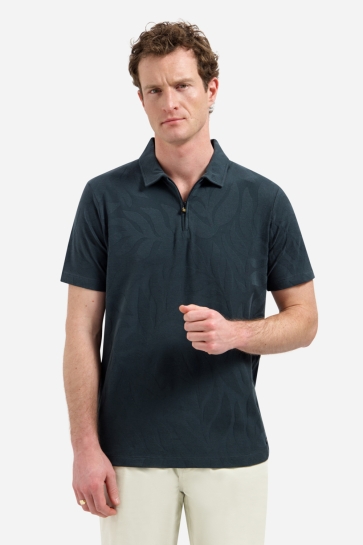 NO-EXCESS polo half zip short sleeve jacquard Groen