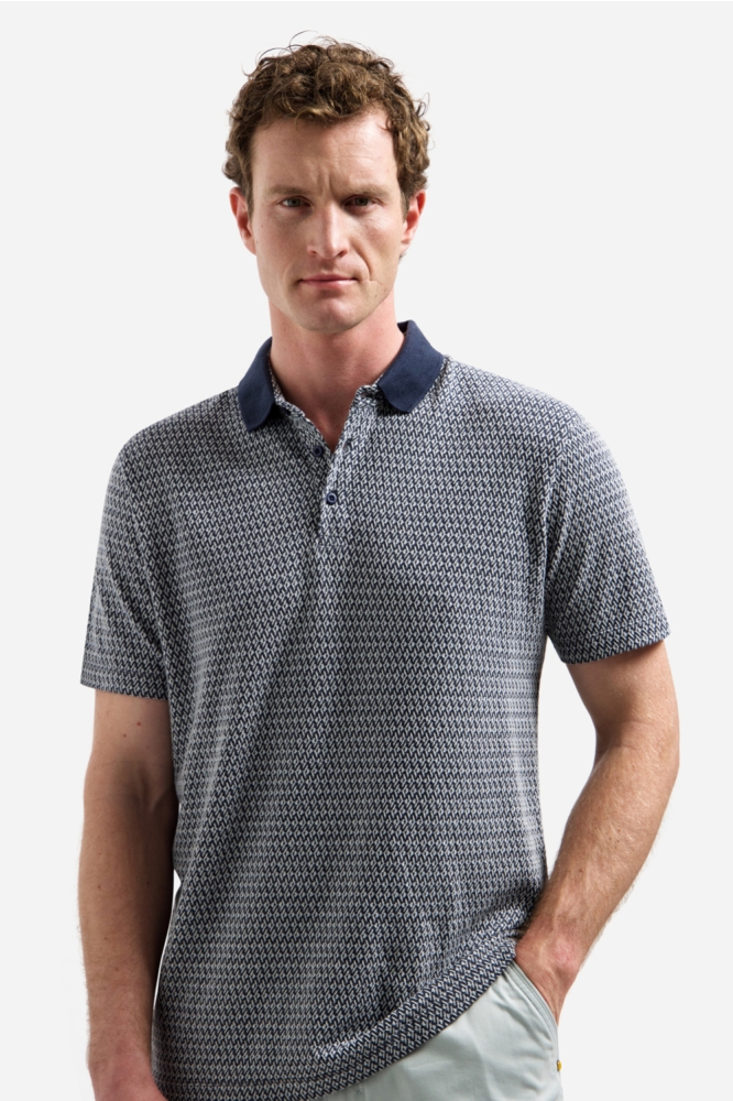NO-EXCESS blauwe heren polo | Model vooraanzicht