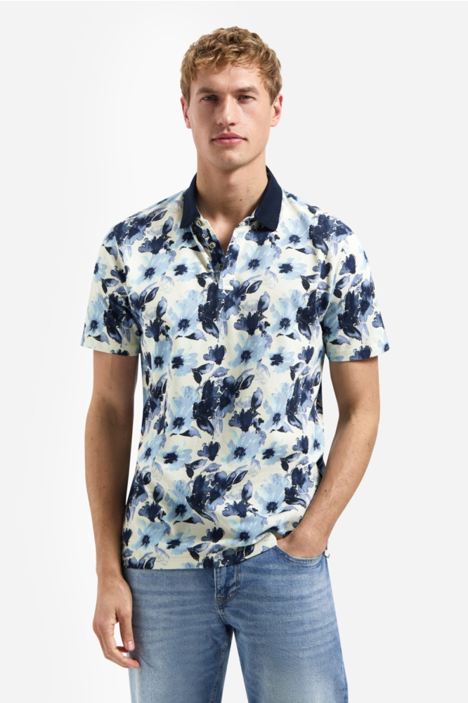 NO-EXCESS blauwe heren polo | Model vooraanzicht