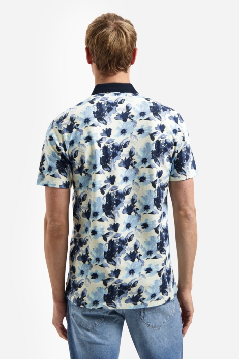 NO-EXCESS blauwe heren polo | Model achteraanzicht