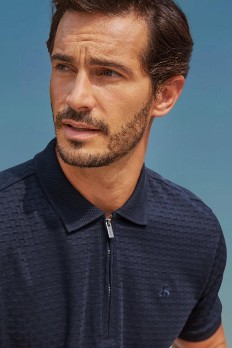 Lerros blauwe heren polo | Close up