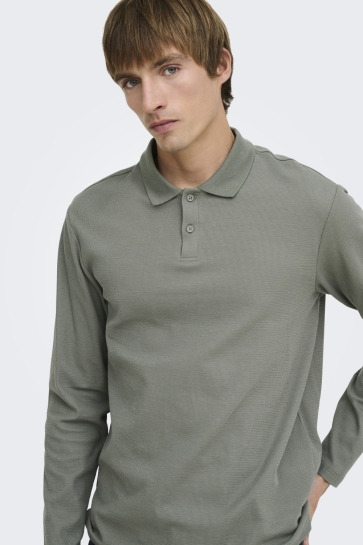 Only & Sons Polo ONSBEN REG LS STRUCT POLO 22039469 CASTOR GRAY