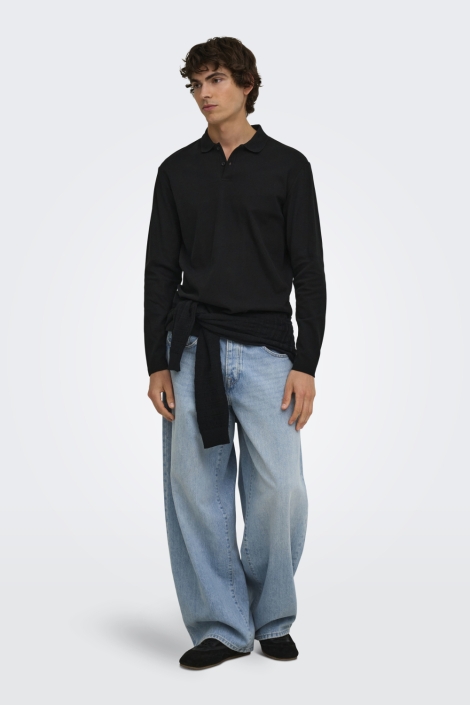 Only & Sons zwarte heren polo | Model vooraanzicht